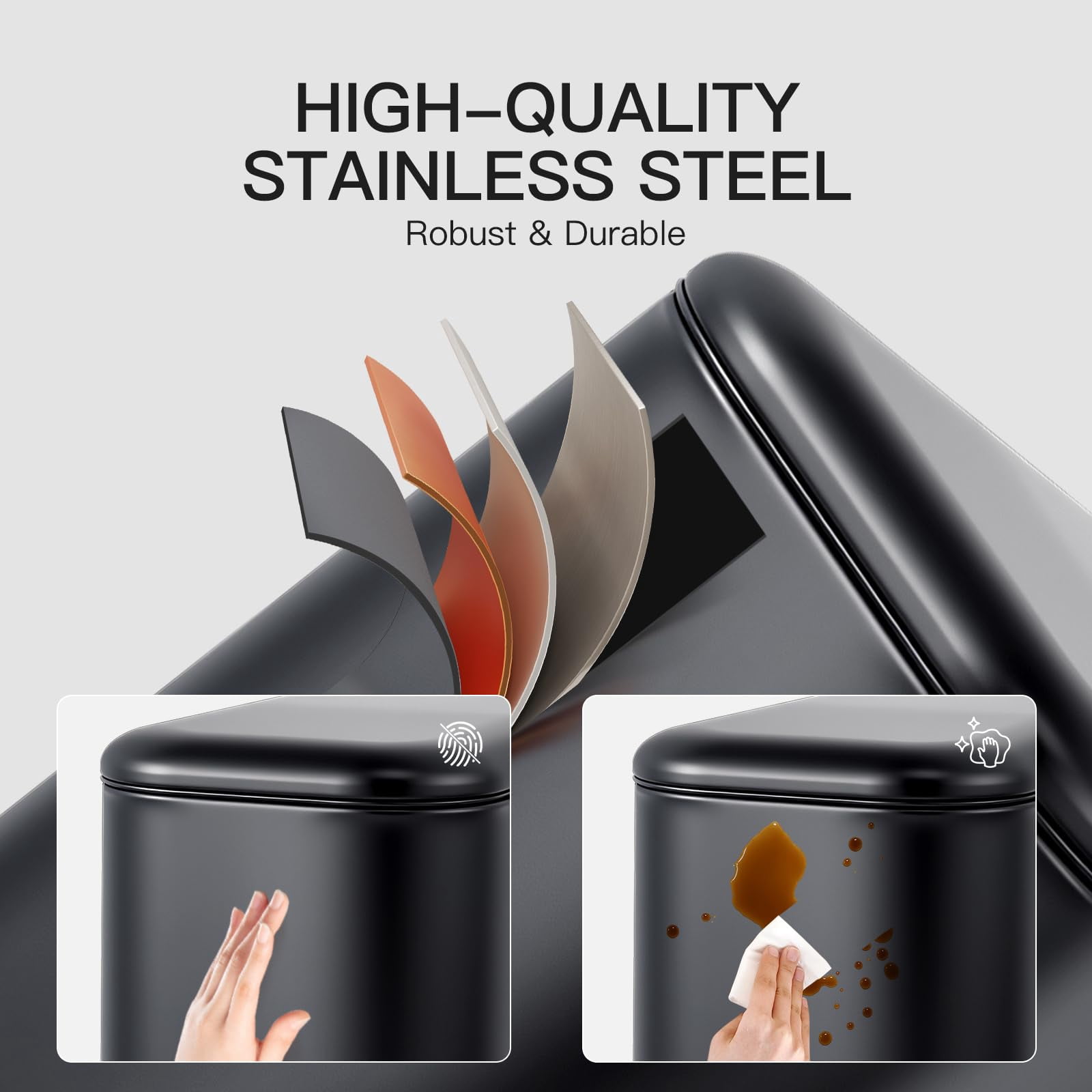 GARVEE 1.3 Gallon Bathroom Stainless Steel Garbage Can, Soft Close Lid, Black
