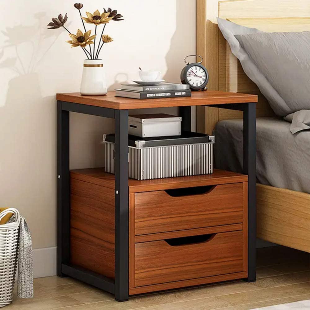 Modern White Nightstand Lacquered 2Drawer Bedside Table