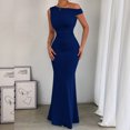 thumbnail image 4 of Women's Off-Shoulder Collar Waist Pleated Sleeveless Sexy Dress, 4 of 5
