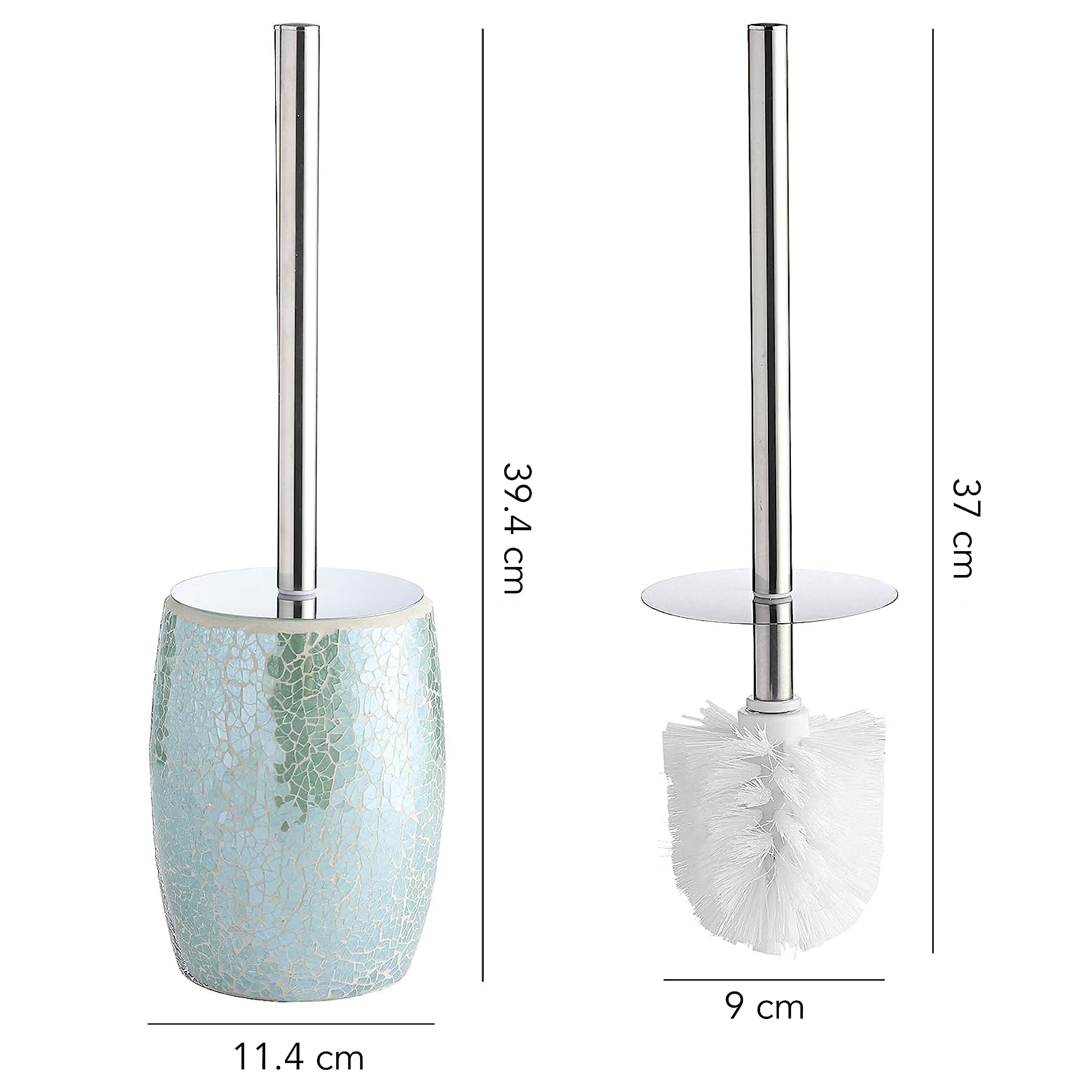 WHOLE HOUSEWARES Modern Toilet Brush Set, Turquoise (1 Glass Mosaic Bathroom Accessory)