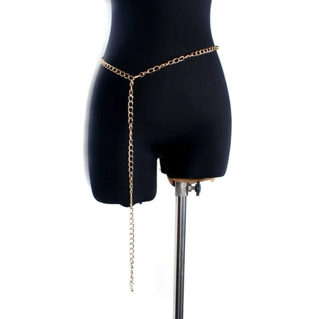 A New Skirt Dress Jeans Adjustable Length Gold Tone Metal Body Chain Waist Belt