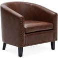 thumbnail image 6 of Modern Contemporary Upholstered Barrel Tub Club Accent Chair, Brown, 6 of 6