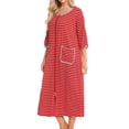 thumbnail image 4 of Hanerdun Women Zipper Nightgown Female 3/4 Sleeve Striped Robe with Pocket Red L, 4 of 6