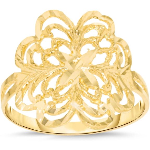 Floreo 10k Yellow Gold 17mm Flower Openwork Filigree Ring