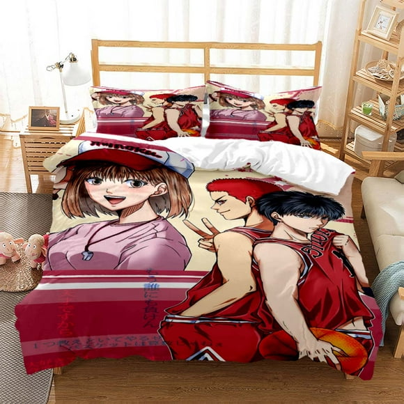 Slam Dunk Digital Print Polyester Bedding Sets Covers Boys Bed Linen Set For Teens Bedding Set Bed Comforter Set 3-Piece Bedding Set (1 Duvet Cover + 2 Pillow Shams) Bed Sheets