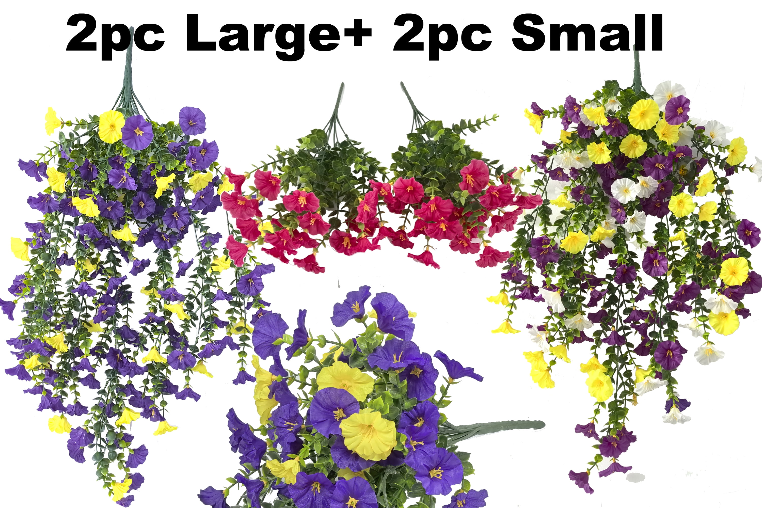 4pc Artificial Hanging Flowers for Outdoors, Artificial Plants Outdoor Faux Plants UV Resistant 5 Colors,Realistic Fake Faux Silk Flowers for Porch Planter Patio Yard