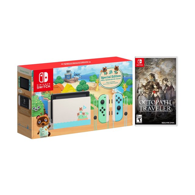 2020 New Nintendo Switch Animal Crossing: New Horizons Edition Bundle with Octopath Traveler NS Game Disc and Mytrix NS Tempered Glass Screen Protector - 2019 New Game!