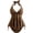 Coffee Brown, variant on Women's Textured 2 Piece Halter Tankini Bathing Suit with Flowy Tie Back Top and Panty Swimwear for Beach Vacation
