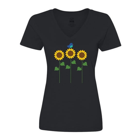 Inktastic Sunflower Garden and Bird Women's V-Neck T-Shirt