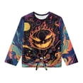 thumbnail image 5 of Xixirimido Halloween Jack-o-lantern Pattern Girls Long Sleeve Shirts Casual T-shirt Loose Fit Tunic Tops Crewneck Tie-hem Blouse Tees for Fall Winter, Size 7-8, 5 of 7