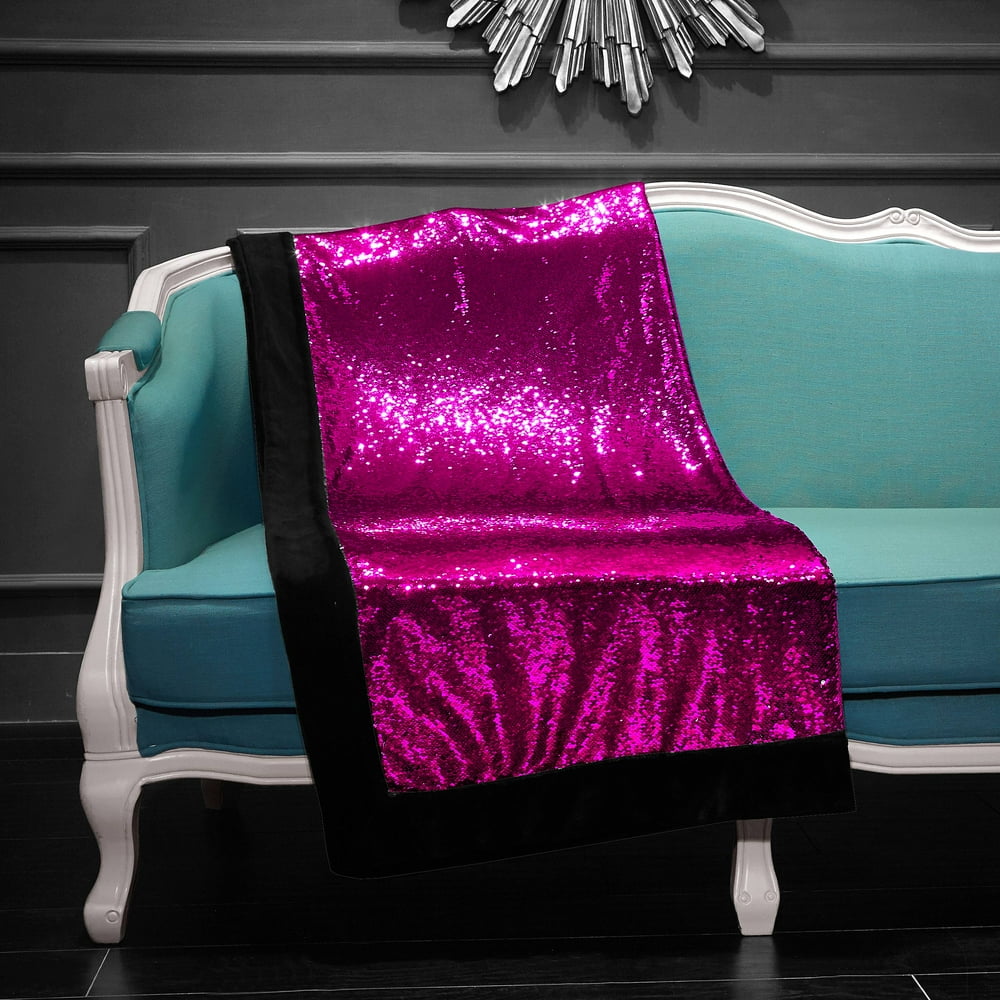 Reversible Sequin Sparkle Throw Blanket, Pink Reverse to Black