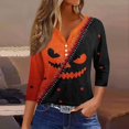 thumbnail image 5 of Trgacdwlo Women's Fall Halloween Shirt Novelty Vintage Ghost House Print Henley Womens 3/4 Sleeve Tops Novelty Funny Ghost Print Fall Pullover Tops, 5 of 6