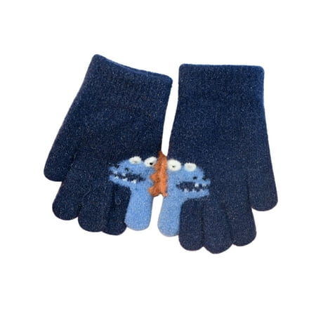 

Yubnlvae Gloves Gloves Winter Half Cover Dinosaur Flip Knit Cute Finger Children s Print Navy