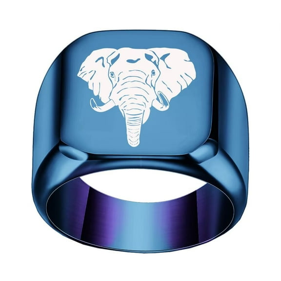 PAMTIER Men's Stainless Steel Square Vintage Animal Elephant Punk Ring Blue Size 10