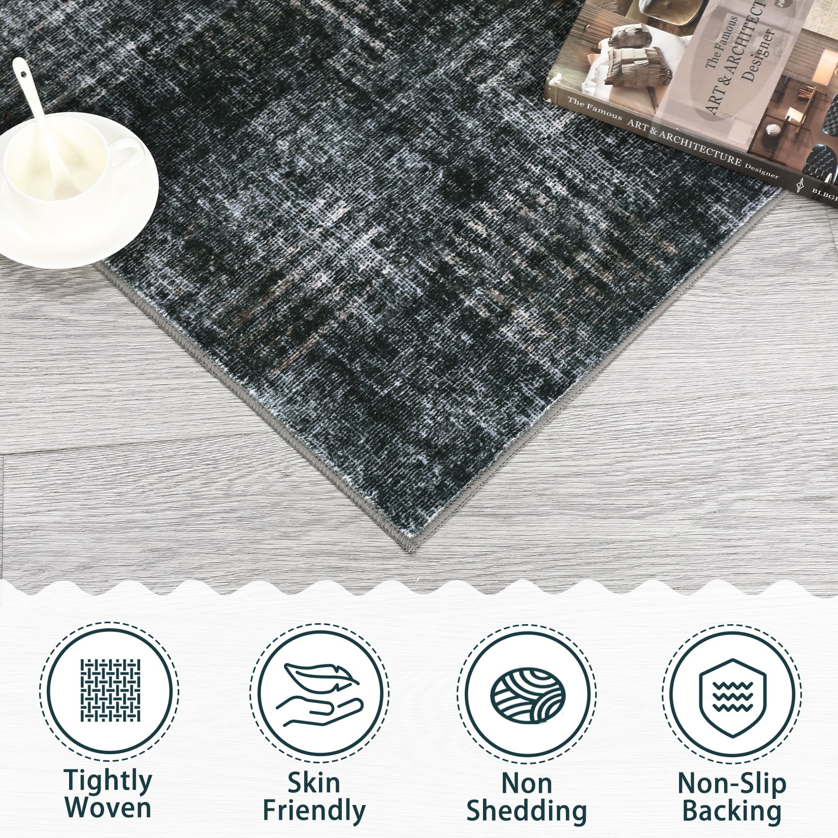 Tzou Modern Washable Area Rugs 5'x7' for Living Room, Soft Plaid Carpets Non-Slip, for Dining Room Bedroom