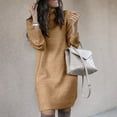 thumbnail image 6 of Women Autumn Turtleneck Long Sleeve Warm Loose Knitted Sweater Knee-length Dress, 6 of 8