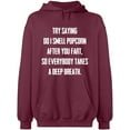 thumbnail image 2 of OXI Hoodie Sweatshirt - Do I Smell Popcorn, Basic Casual Hoodie for Men's and Women Fleece Hoodie Long Sleeve - Maroon 3X-Large, 2 of 3