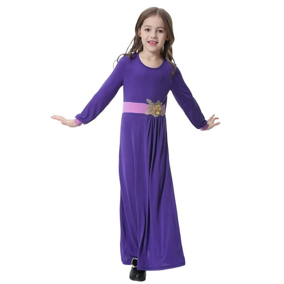 MEZZALL Girls Abaya Dress Long Robe For Kids Middle Arabic Style Solid Color Casual Summer Outfits Toddler Dailywear Holiday / 13-15 Years