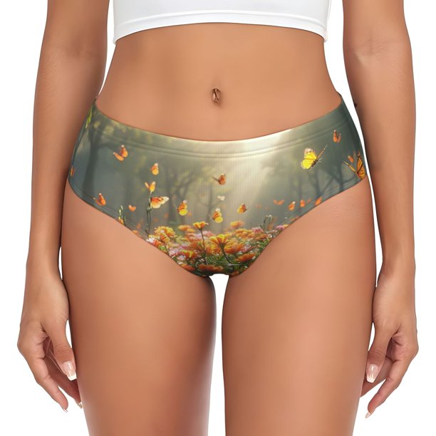 Balery Butterflies In Flower Field Ropa Interior de Algodón para Mujer con Dibujo – Braguitas Cómodas y Elásticas, Estilo Clásico-X-Small
