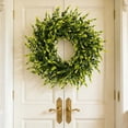 thumbnail image 6 of Artificial Boxwood Wreath for Front Door - Handmade Faux Greenery Wreath, Welcome Year Round Farmhouse Decor for Porch, Wall & Window, Indoor Outdoor All Seasons, 6 of 7