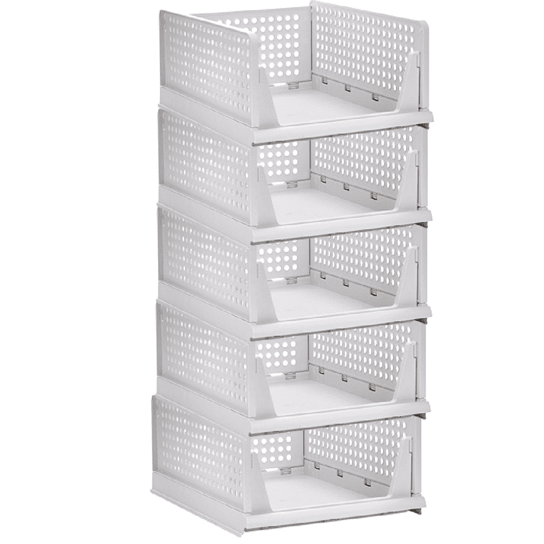 TRIANU Closet Storage Bins, Stackable Storage Drawers for Clothes, Food,  Snacks, Vegetables and Toys , Plastic Closet Organizer & Drawers for Storage  Organizer, 5 Pack, White 