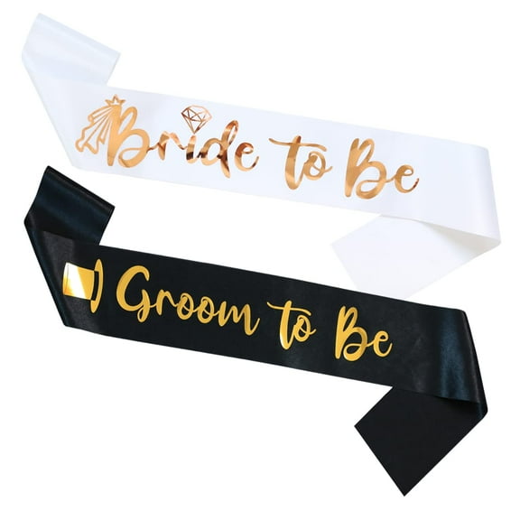 Bride to be sash and groom to be sash set, 2 pack bachelorette party accessories, bridal shower decor, wedding photo props, black