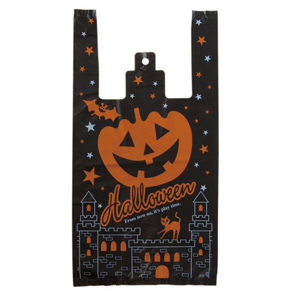 100PCS Halloween Grocery Bag Pumpkin Cute Shopping Bag Plastic Bag T-Shirt Bag