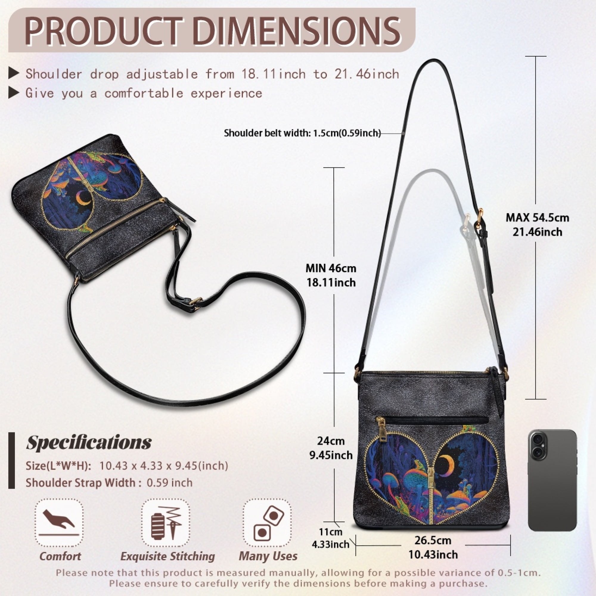 Kuiaobaty Mushroom Frog Print Crossbody bag for Women, Punk Lightweight Vegan Leather Hobo Handbag Crossbody, Multi Pockets Messenger Purse with Adjustable Strap for Travel