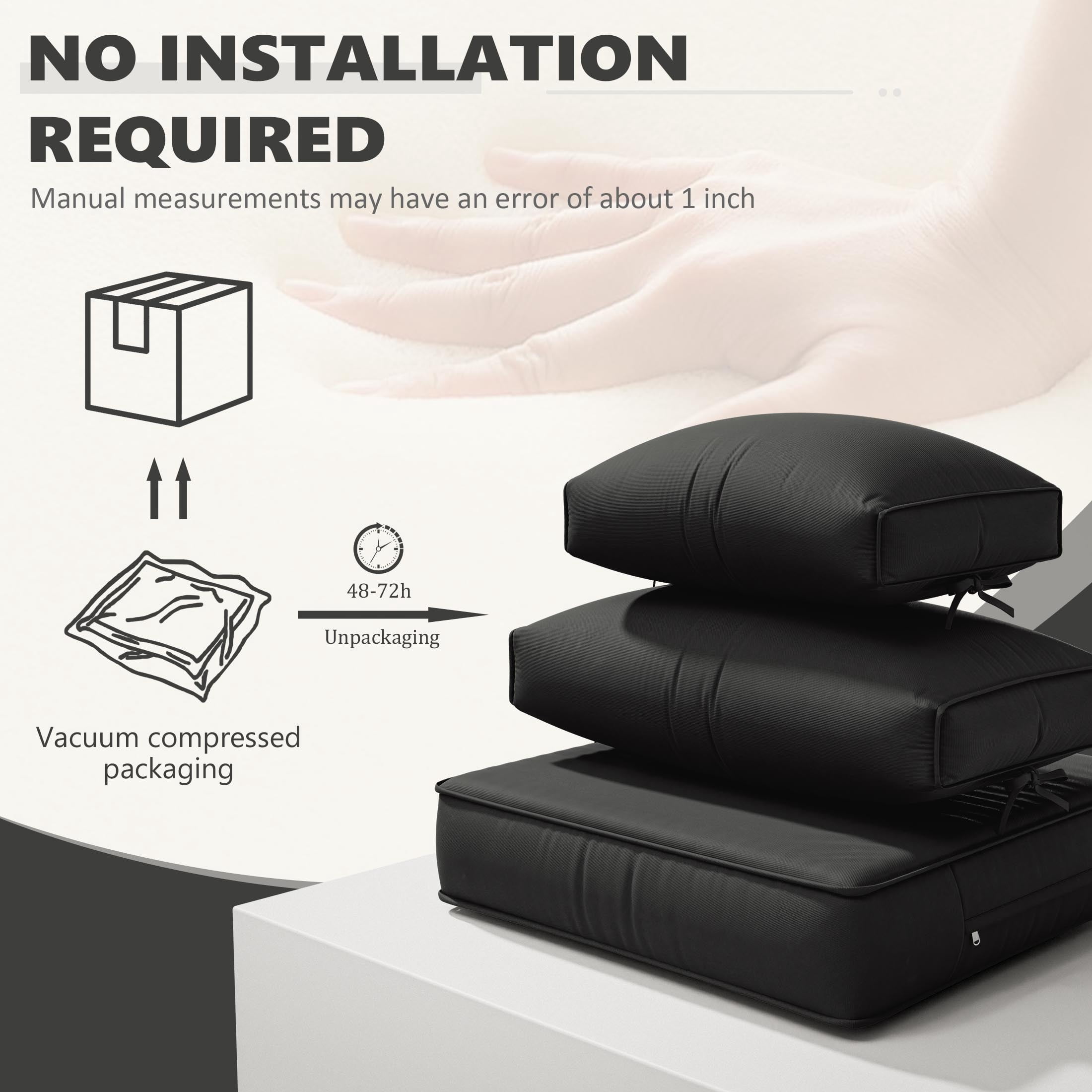 Snubbull 6-Seat Sectional Outdoor Patio Replacement Cushions Set, 25.5" x 25.5", 5" Foam High-Density, 14-Piece Water-Resistant Outdoor Cushion for Patio Conversation Sets, Liner&Cover, Black
