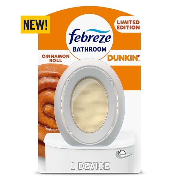 Febreze Dunkin' Bathroom Air Freshener, Odor-Fighting Air Freshener for Small Spaces, Cinnamon Roll, 1 Count