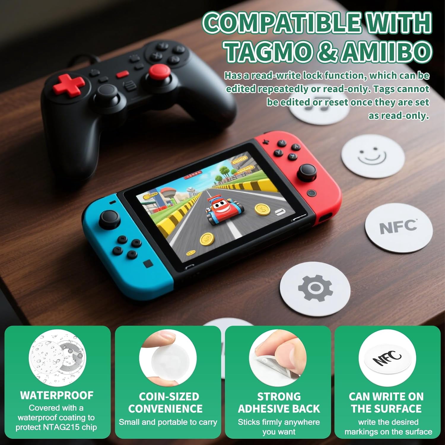 100 PCS NFC Tags NTAG215 NFC Stickers Round Cards,RFID Stickers Compatible with TagMo and Amiibo and NFC Enabled Mobile Phones Devices