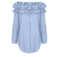 thumbnail image 3 of Fjofpr off the Shoulder Tops for Women Long Sleeve Fashion Women's Casual Comfortable Long Sleeve off the Shoulder Button Blouse Top Solid Color Blouse, 3 of 6