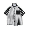 thumbnail image 2 of WREESH Men's Casual Striped Button Down Shirts Fashion Short Sleeve Shirt with Personalized Striped Design Black, 2 of 4