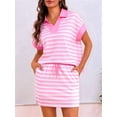 thumbnail image 5 of Women'S Striped 2 Piece Outfits Skirt Set Short Sleeve Skort Workout Set Matching Lounge Sets Pink L, 5 of 8