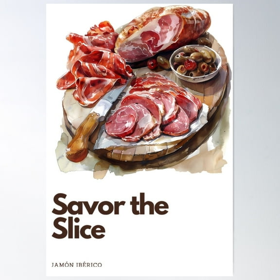 Jamon Iberico - Savor The Slice Poster Wall Art, Modern Wall Decor For Living Room Bedroom, 8x12 UNFRAMED