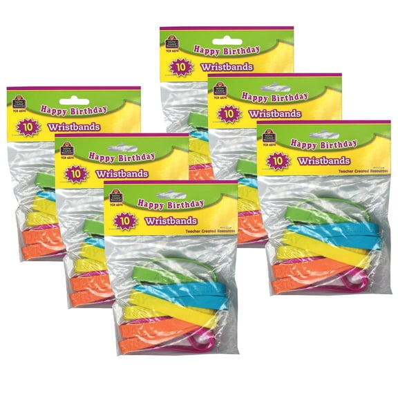 Teacher Created Resources Happy Birthday 2 Wristband Pack, 10 Per Pack, 6 Packs