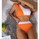 thumbnail image 3 of Mujeres un hombro bikini color bloqueo estiramiento ajuste apretado cintura alta bikini conjunto para natación fiesta naranja y blanco M, 3 of 7