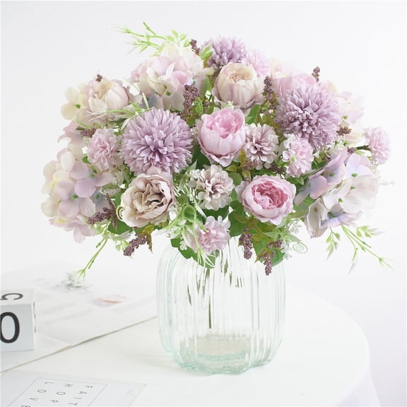 7-Head Artificial Silk Peony Bouquet Purple – Faux Flowers for Wedding Valentine Bridal Party Home Decor