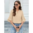thumbnail image 3 of Chiclily Women Loose Blouse V-Neck 3/4 Sleeve Workwear Blouse Shirt Tops for Women, US Size Large in Wheat, 3 of 8