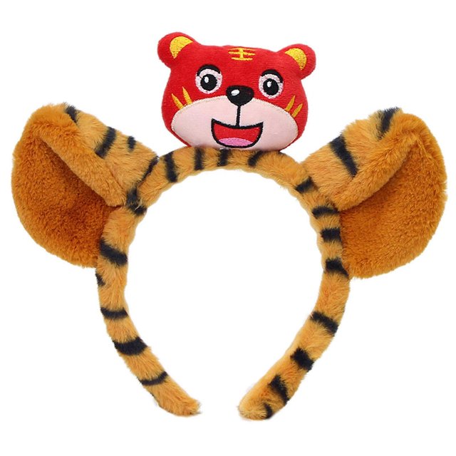 Soft Tiger Ears Headbands Plush Animal Hair Hoop for Washing Face Fluffy Cartoon Crown Headwear Theme Party Costume Red tiger figurine