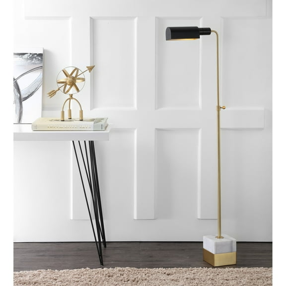 JONATHAN Y Iva 56.5" Adjustable Brass Library LED Floor Lamp, Brass Gold/Carrara Marble