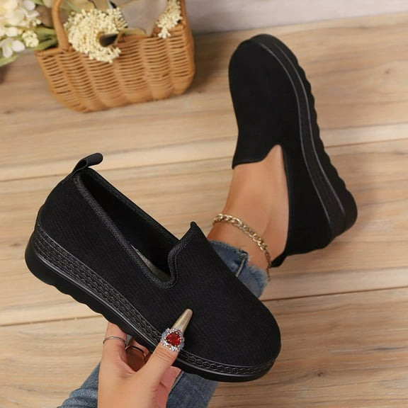 Christmas Gift Women's Flats Shoes Ballet Flats Dress Shoes Women's Fashionable Casual And Winter All-Match Loafers Solid Color Round Toe Flat Thick Sole One-Foot Shoes Black 41