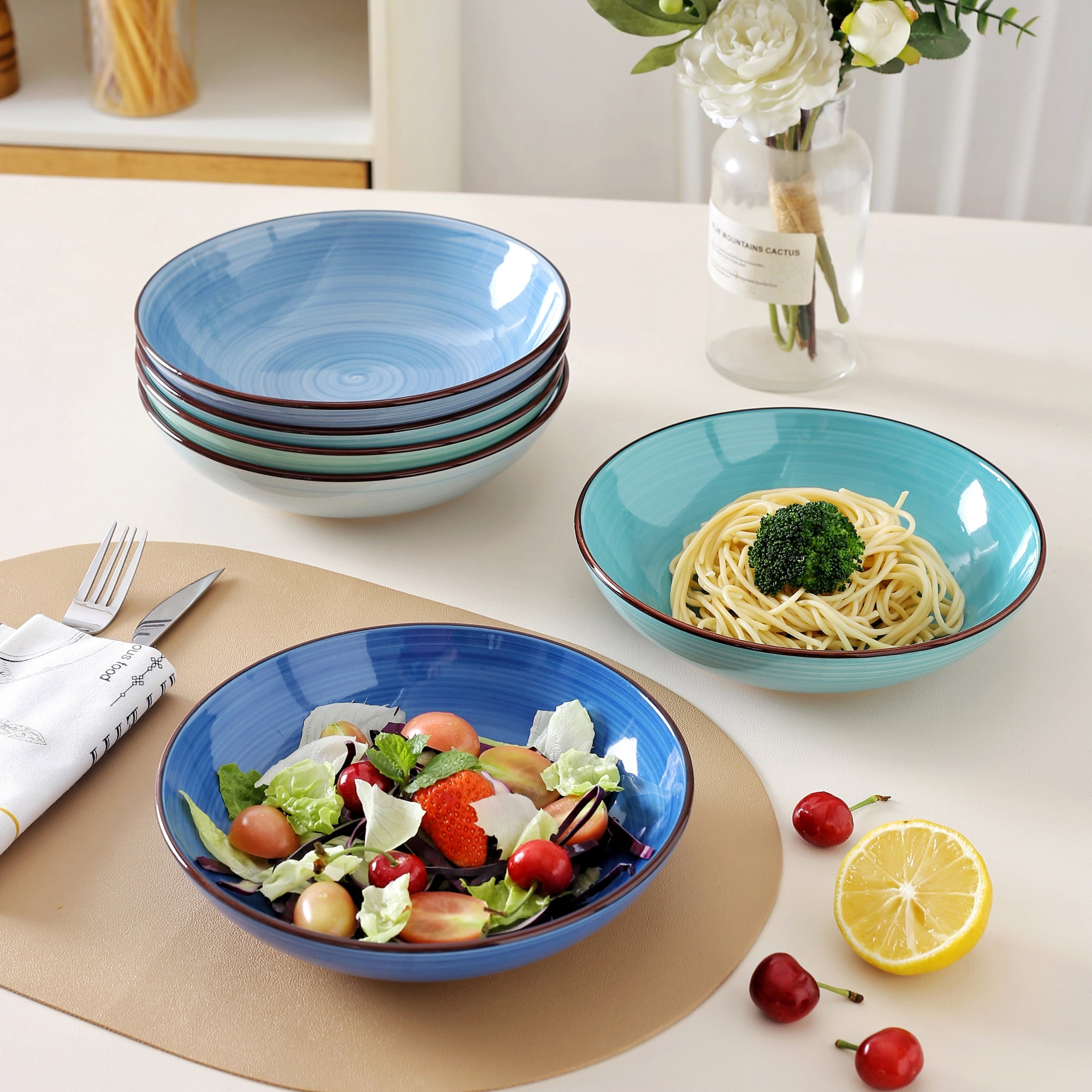 Dorothy 18 Piece Stoneware Dinnerware Set, Blue, Series, Service for 6