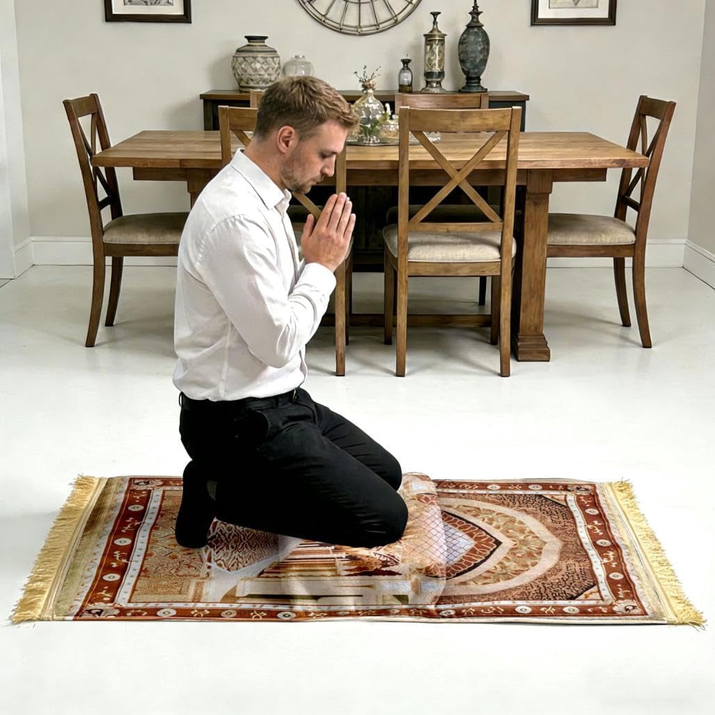Orthopedic Prayer Mat with Memory Foam Knee Support – Extra Thick Padded Prayer Rug, Extra Soft Kneeling Cushion for Men & Women, Non-Slip Velvet Mat for Eid, Daily Prayer