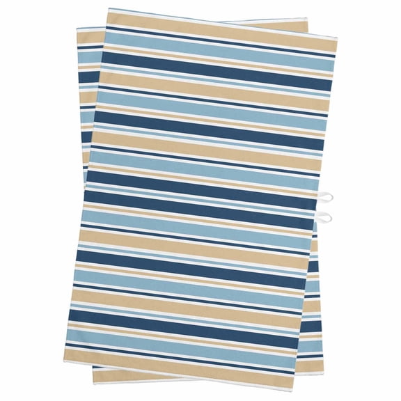 Blue Khaki Striped Kitchen Towels Set of 2, Water Absorbent Dish Towel, Farmhouse Stripes Modern Abstract Art Decorative Hand Towels - Quick Drying Cloth for Cooking Baking, 18x28 Inch