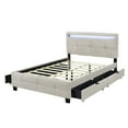 thumbnail image 7 of Full Size Platform Bed with LED Frame,Linen Fabric Upholstered Platform Bed Frame with 4 Drawers for Bedroom,Beige, 7 of 7