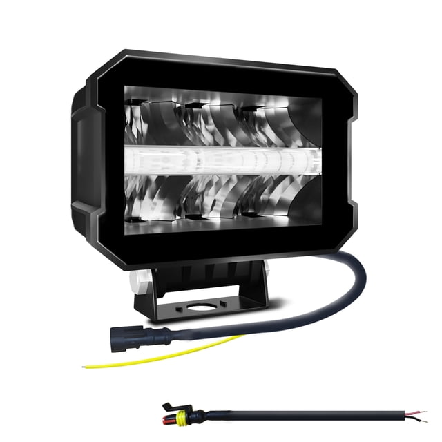 Zootealy 5-Inch Square Refractive Work Light with Angel Eyes, Waterproof, Multiple Lighting Modes, Single Unit, 100W LED Spotlight + Floodlight, IP68, Black, Aluminum Alloy, PMMA Plexiglass, 6000K,