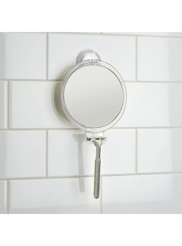 iDesign Power Lock Suction Shower Shaving Mirror with Razor Holder, 6" x 2" x 7"