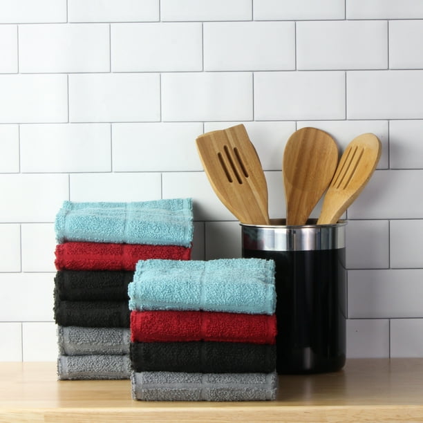 Mainstays, 10 Pack, Terry Kitchen Towel Set, Solid Colors