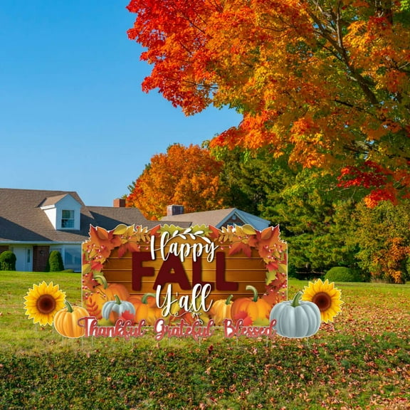 Fall Festival Yard Sign, Happy Fall Y'All Jumbo Lawn Signs 8 piece set